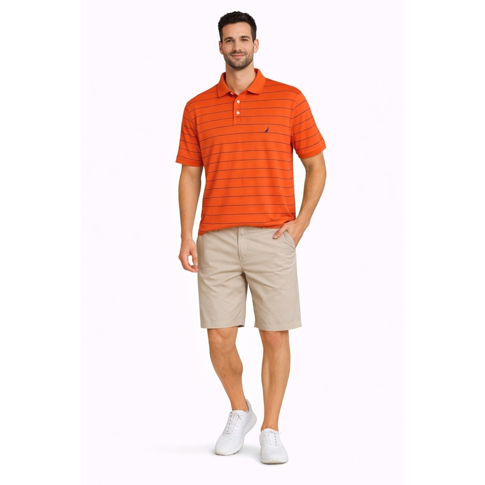 Nautica Mens Orange Classic Fit Striped Short Sleeve Cotton Polo Shirt Size 3XL